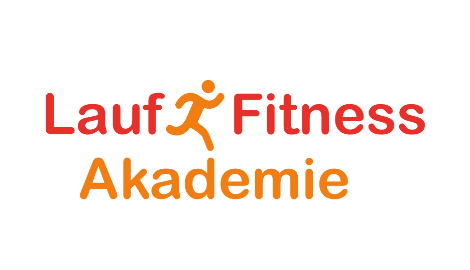 Logo der „Lauf Fitness Akademie“ mit dem Wort „Lauf“ in Rot und einem Lauffiguren-Symbol als Buchstabe „F“. Die Worte „Fitness“ in Rot und „Akademie“ in Orange.